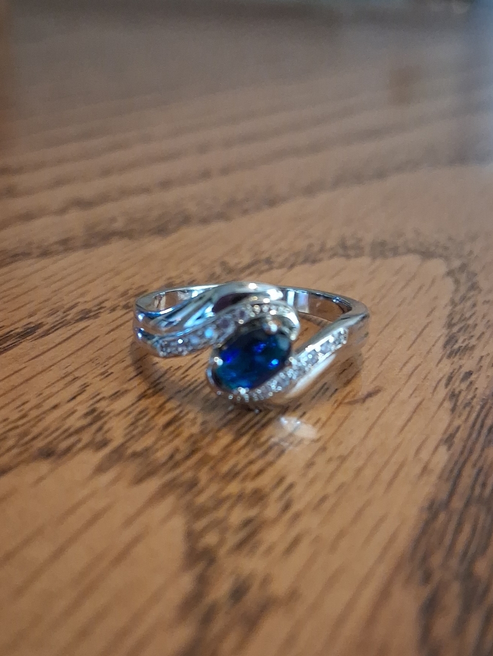 Blue Sapphire-Style Silver Swirl Ring